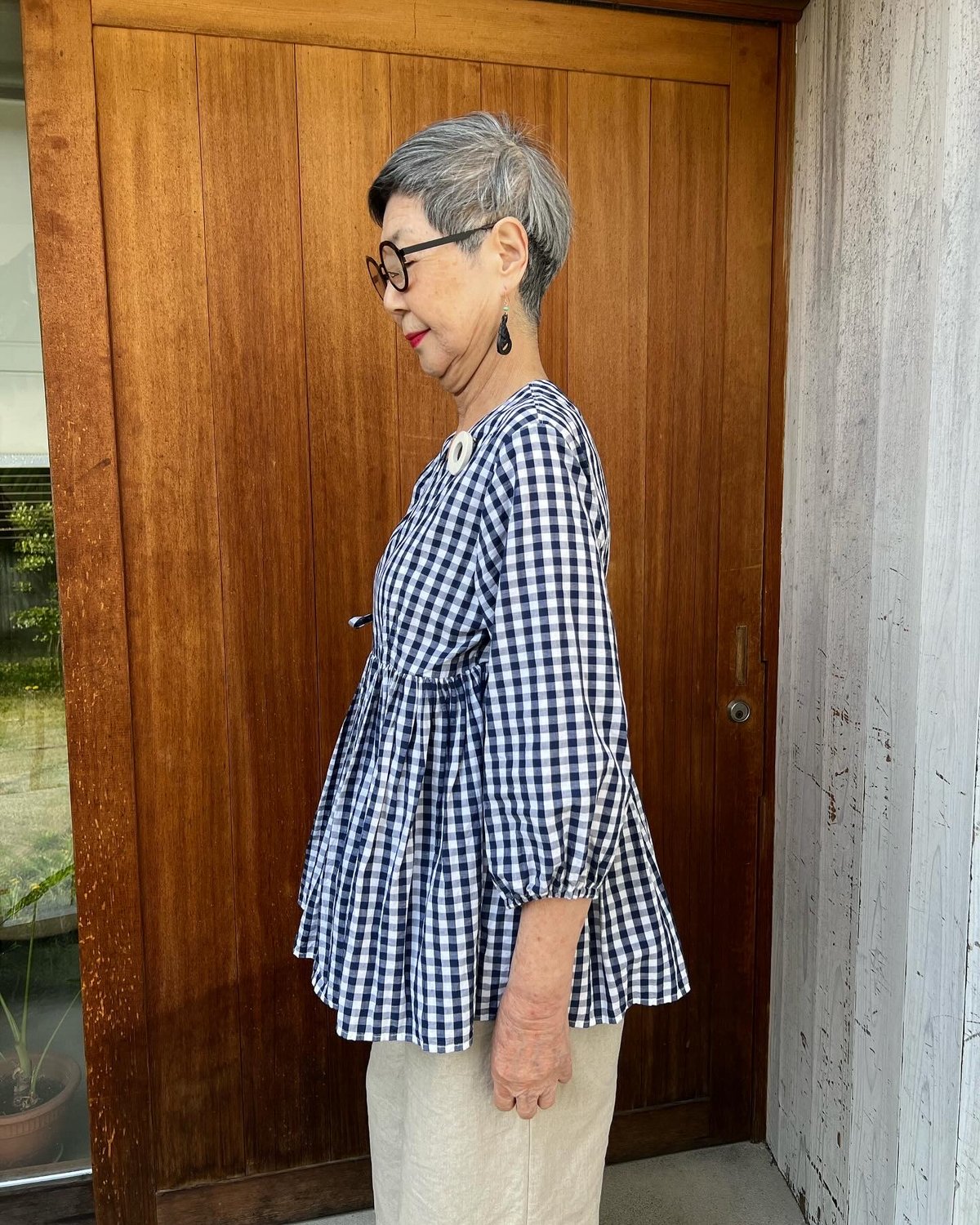 2023年 美品 ギンガムチェック ラバーネーム使いダウンジャケット①