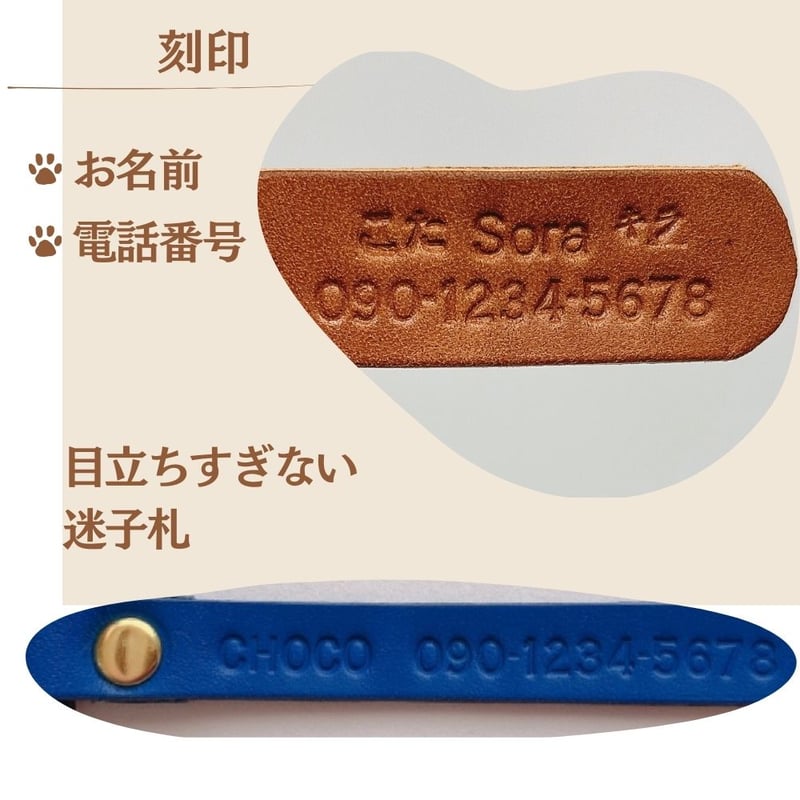 優しいつけ心地】 お名前・電話番号刻印 犬用 本革首輪 迷子札にも