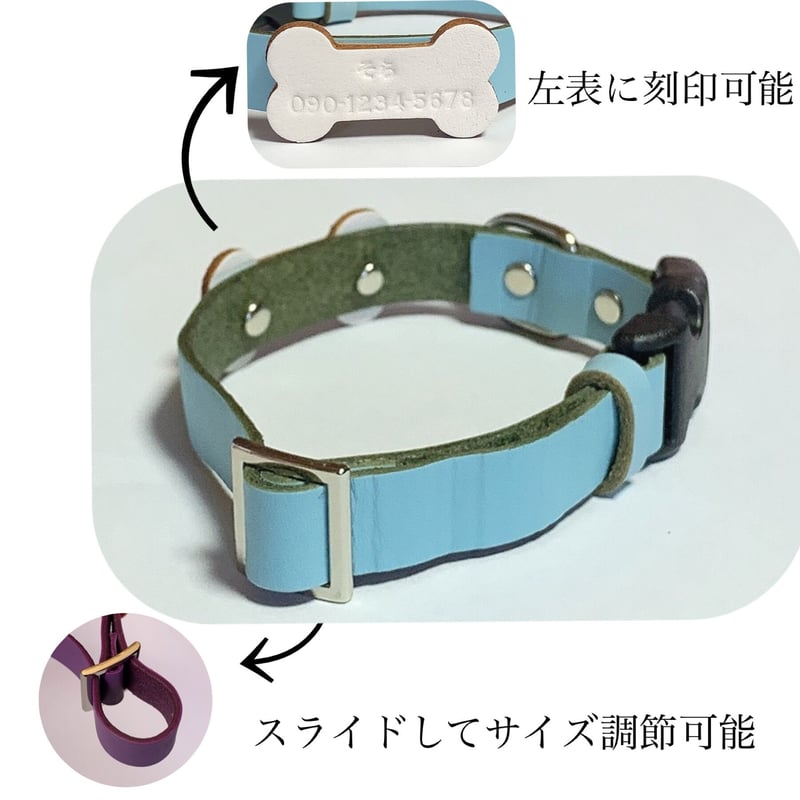優しいつけ心地】 お名前・電話番号刻印 犬用 本革首輪 迷子札にも