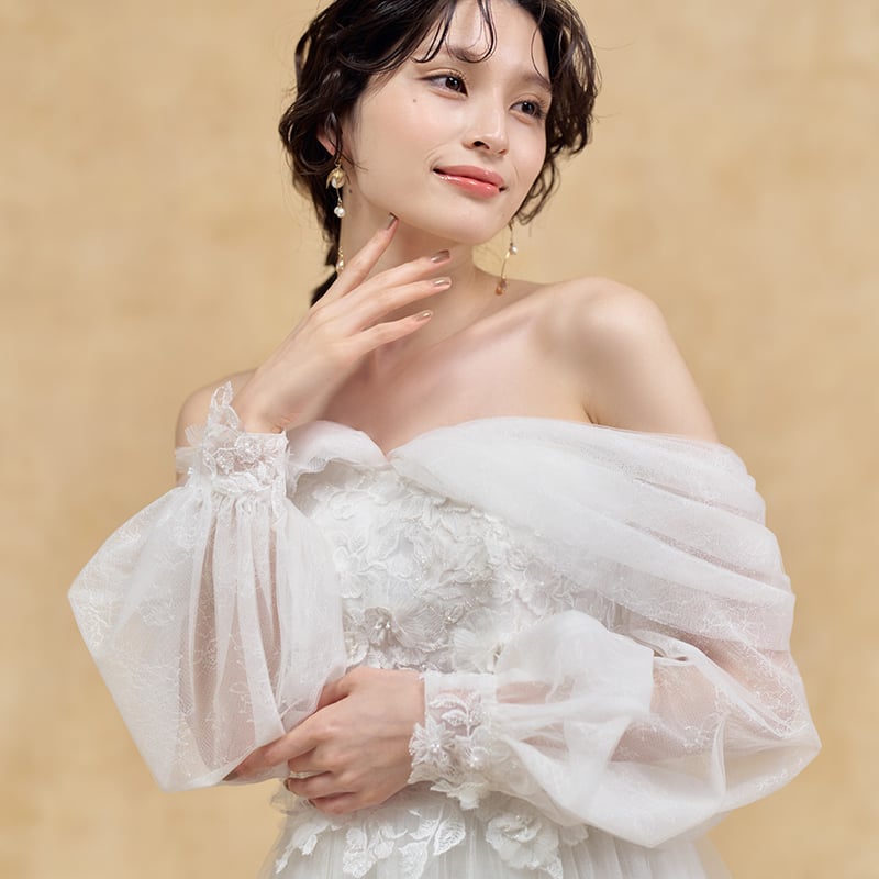 M.collection ウエディングドレス チュール レース オフショルダー ウェディングドレス 二次会 前撮り 挙式 花嫁 オフショルダー