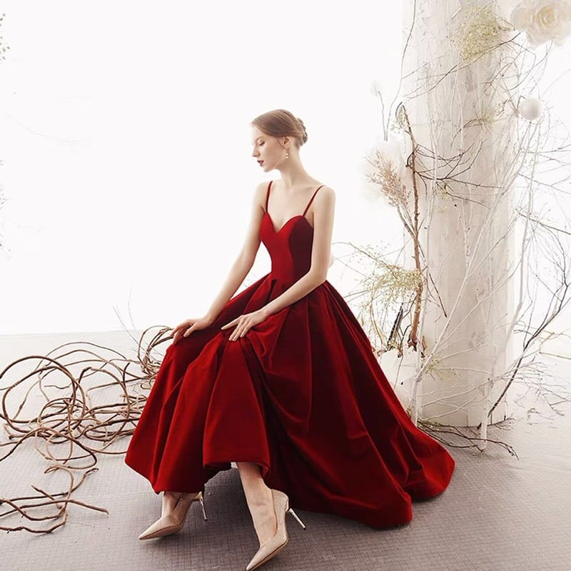 優しい キャミソール 編み上げ ワインレッド パーティードレス 夜会服  