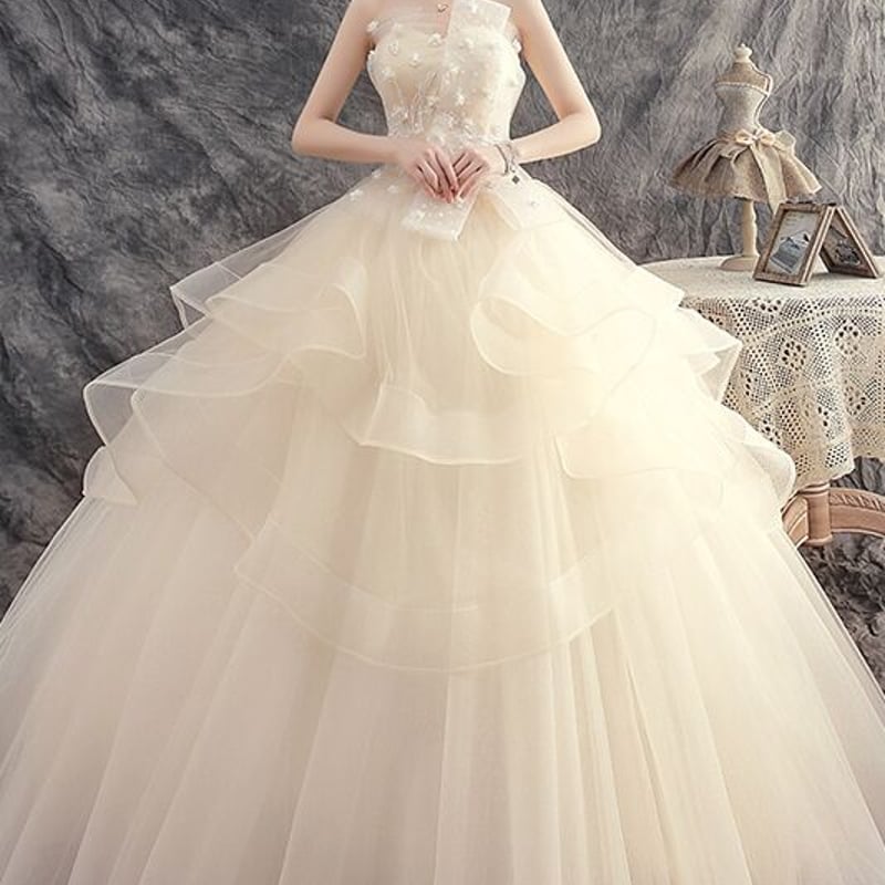 花嫁 妊婦 可愛い ベアトップ ウエディングドレス レース 編み上げ  