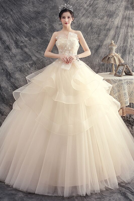 花嫁 妊婦 可愛い ベアトップ ウエディングドレス レース 編み上げ  