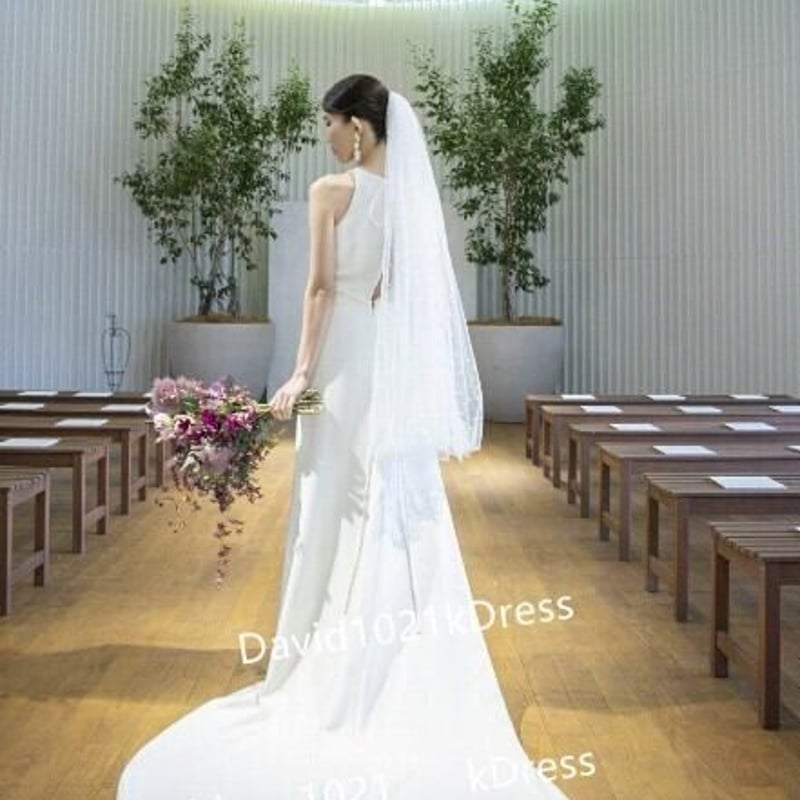 エレガント ウエディングドレス ホワイト トレーン 前撮り 二次会  