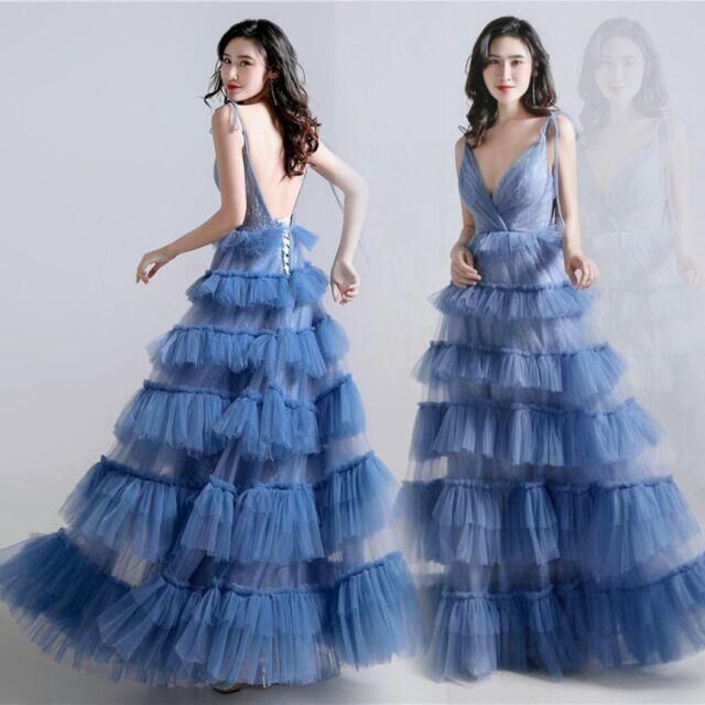 カラードレス ブルー S〜M コンサートに カラードレス 演奏会 ブルー ロングドレス コンサート ワン