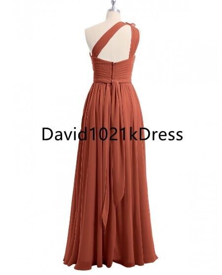 ワンショルダー パーティードレス トレンドの テラコッタ色 舞台ドレス  