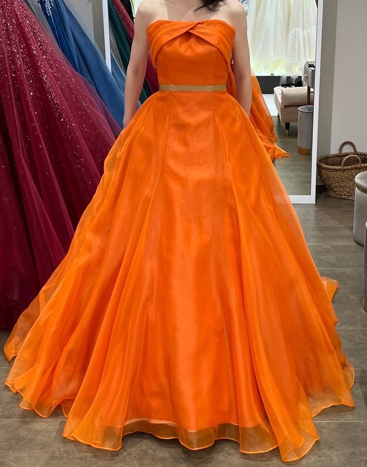 上品！ カラードレス ベルト オレンジ 上質オーガンジー 抜群の  