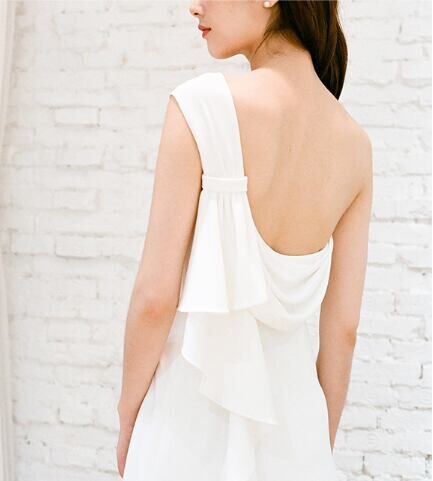 セクシー ワンショルダー ウェディングドレスラッフルフリル 花嫁 2次  