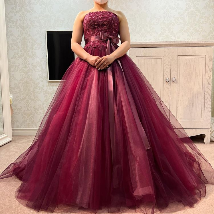 花嫁 結婚式 ベアトップ カラードレス プリンセスライン 前撮り  