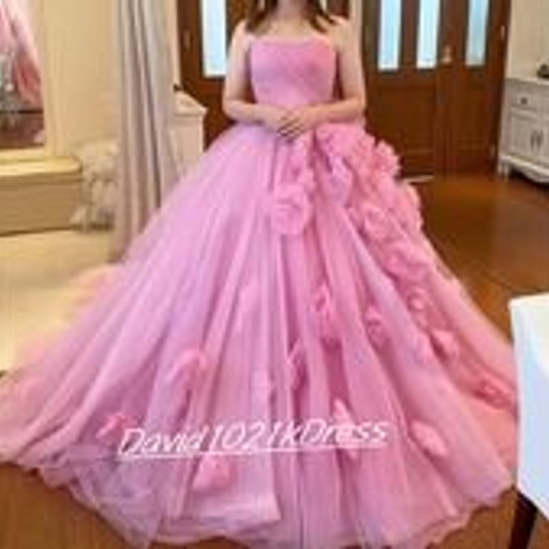 カラードレス ピンク ベアトップ 花びら付き 結婚式 | hiradress 