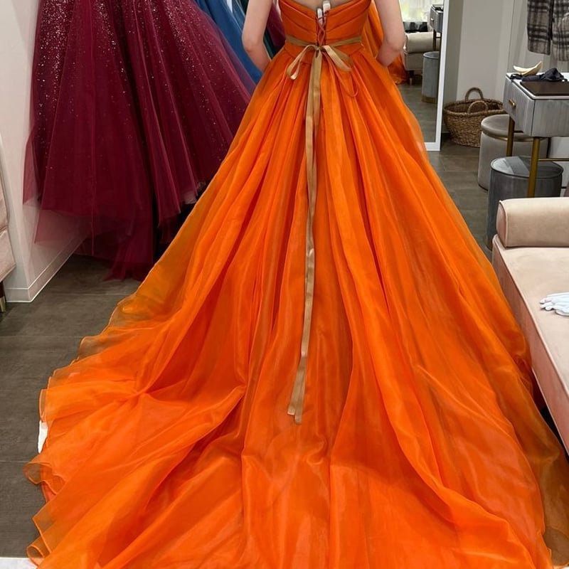 上品！ カラードレス ベルト オレンジ 上質オーガンジー 抜群の  