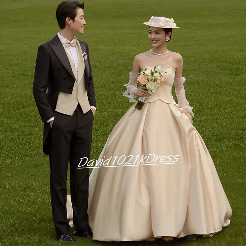 フランス風 韓国風 ウエディングドレス レース 二次会 披露宴 花嫁  