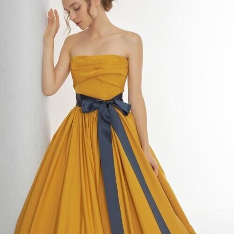 2WAYドレス カラードレス イエロー オフショルダー サッシュベルト  