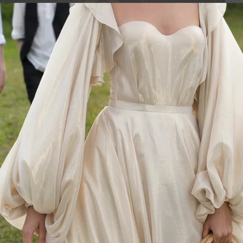 ウエディングドレス 取り外し袖 長袖 ベアトップ トレーン 花嫁 前撮り  