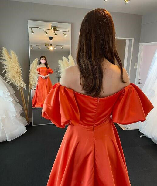 パーティードレス 花嫁 オレンジ エレガント 結婚式 オフシェル パーティードレス 花嫁 オレンジ エレガント 結婚式 オフシェル