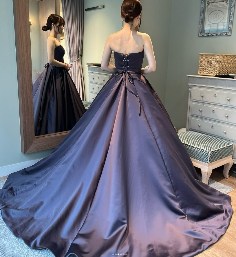 パーティードレス ベアトップ 優雅なシルエット 绮丽な 結婚式 光沢  