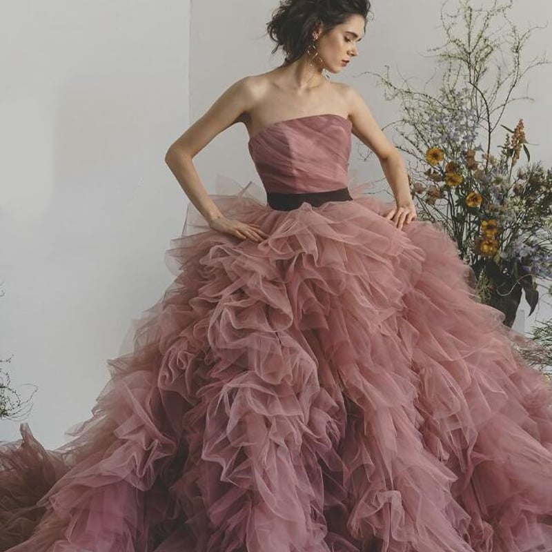 カラードレス ピンクソフィア 取り外しオフショルダー ふわふわドレス  