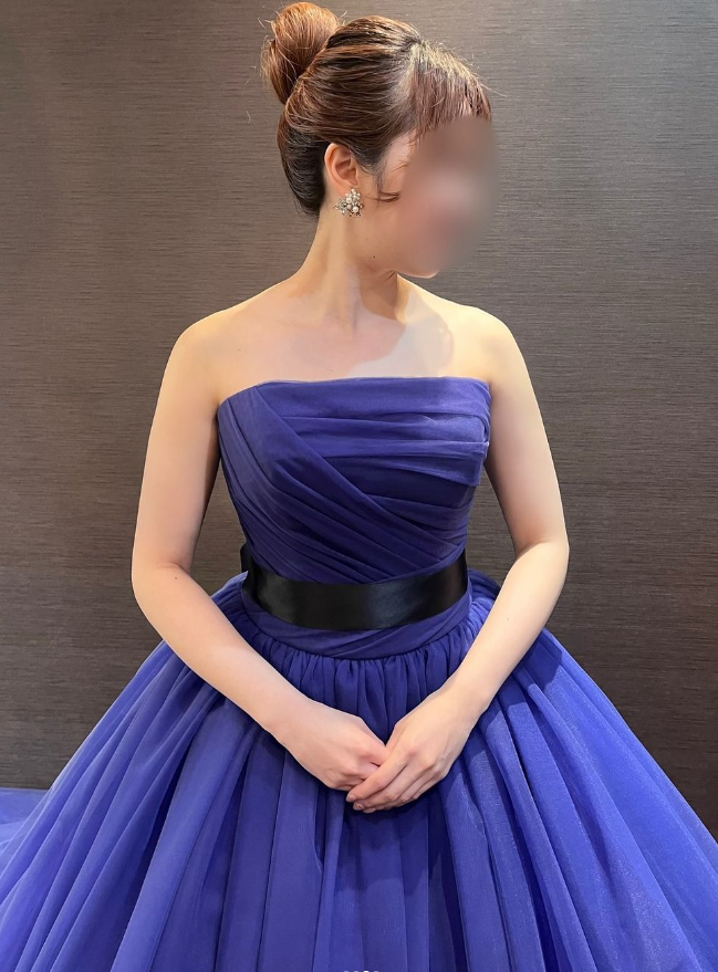 カラードレス ベアトップ サッシュベルト Aライン 柔らかく重ねた  