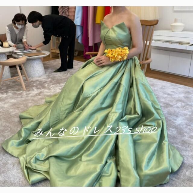 カラードレス ピスタチオカラー ベアトップ 二次会 前撮り  