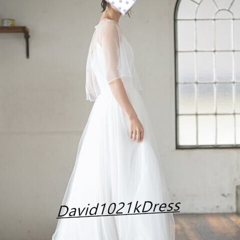 ウェディングドレス フレアスリーブ パール ボレロドレス 2点セット  