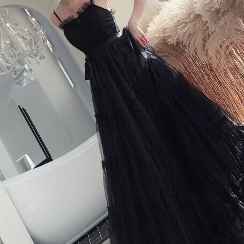 キャミソール バーティードレス 黒 前撮り用　二次会用 オードリー風 カラードレス 黒 キャミソール 前撮り プリンセス