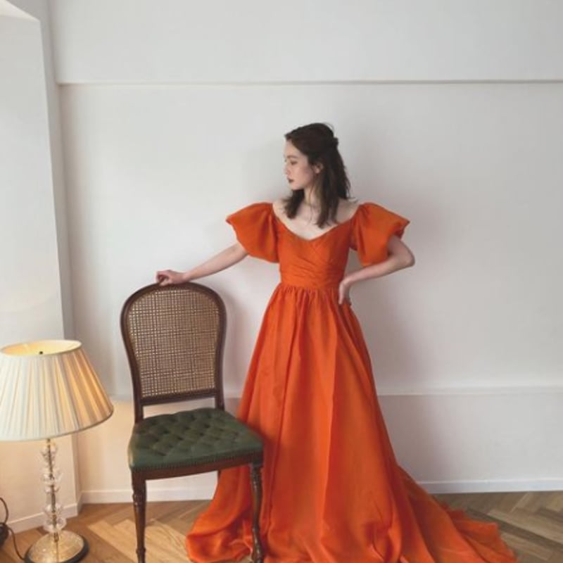人気上昇！ 前撮り 拳式 花嫁 パーティードレス オレンジ Vネック  