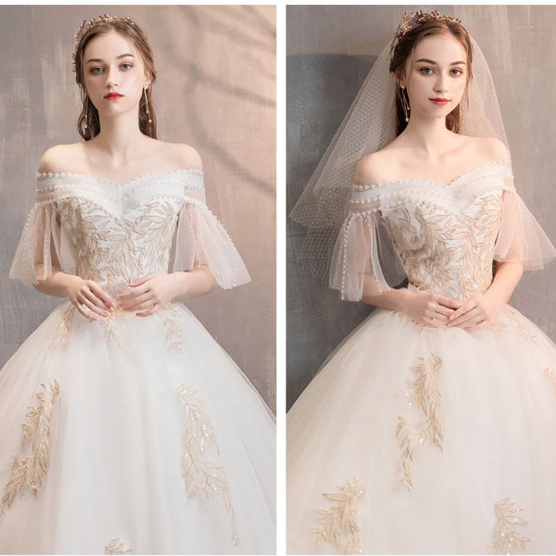 Aライン半袖フレアウェディングドレス ウェディングドレス 半袖 wedding dress ウエディングドレス
