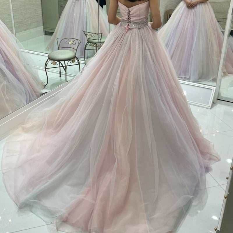 カラードレス レインボー ビジュードレス ベルト 可愛い 結婚式 前撮り  