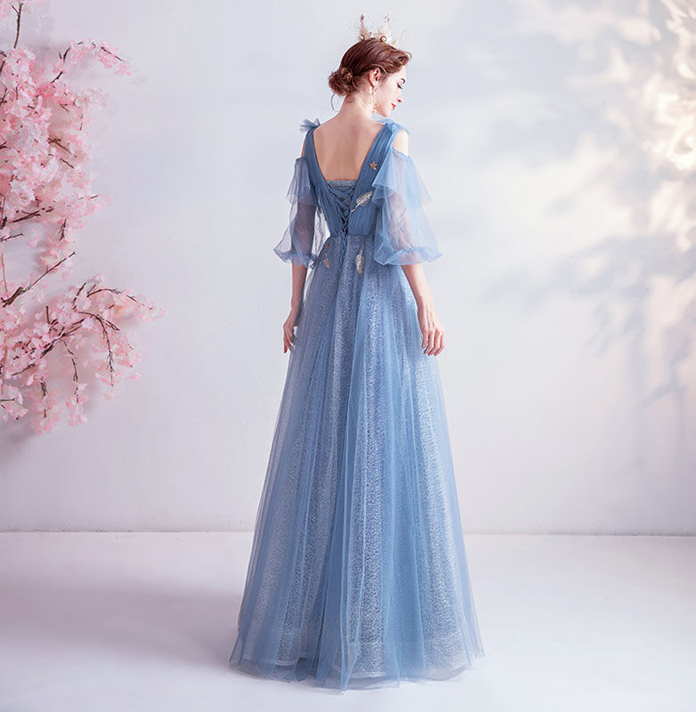 パーティードレス カラードレス 長袖 長袖 ブルー 花嫁 結婚式 パーティードレス カラードレス 長袖 長袖 ブルー 花嫁 結婚式