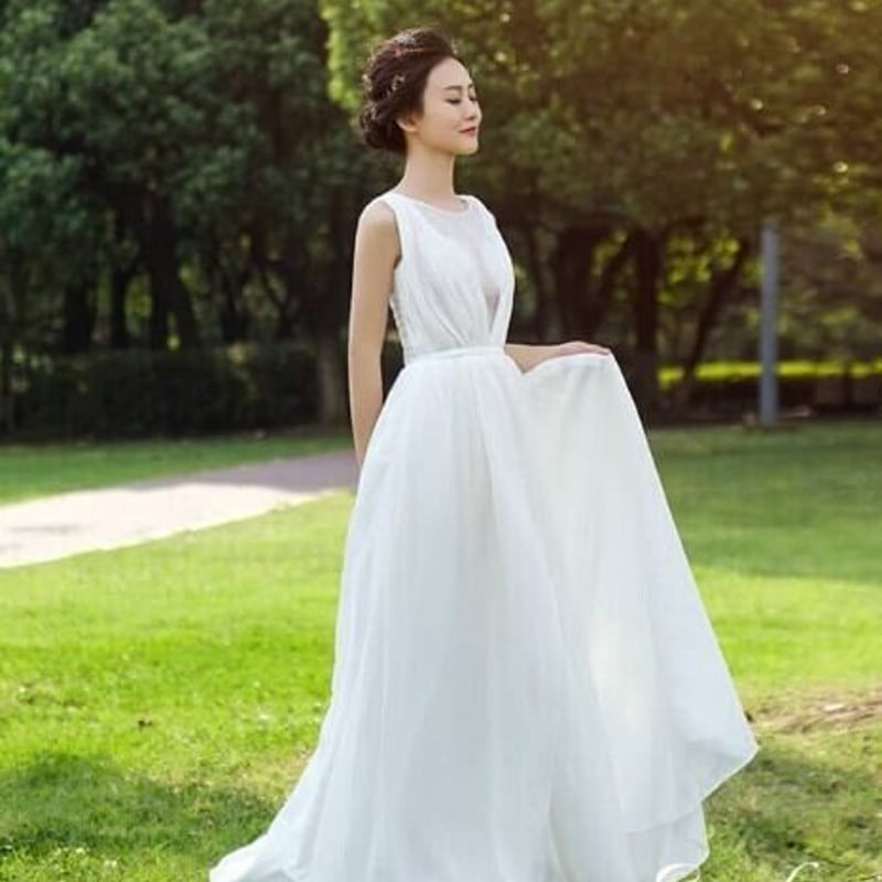 ウェディングドレス 前撮り ラウンドネック 花柄レースアル かわいい  