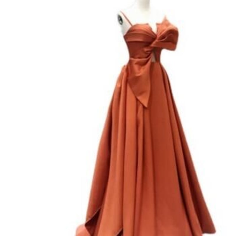 憧れのドレス オレンジ 床付くキャミソール 二次会 シアーな美しさ  