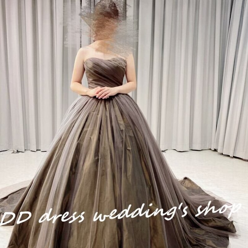 茶 ベアトップ カラードレス プリンセスライン 2次会/披露宴/挙式  