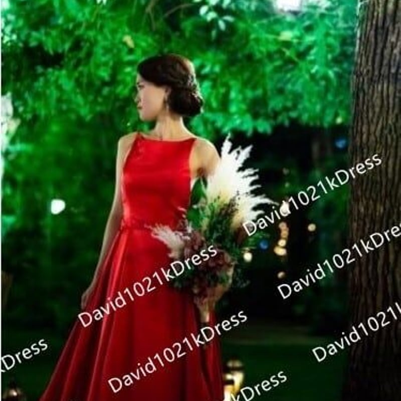 憧れのドレス 赤 背中見せ 大きなリボン 結婚式/披露宴 お呼ばれ  