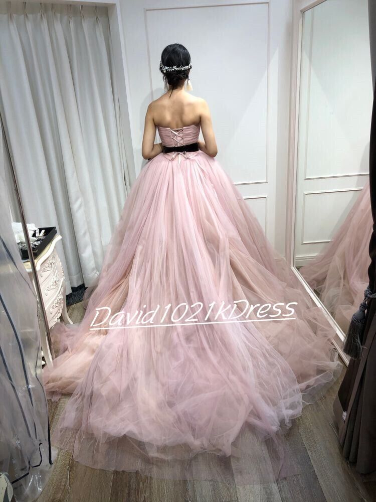 カラードレス 結婚式 こしあんの粉 ソフトチュール ベアトップ  