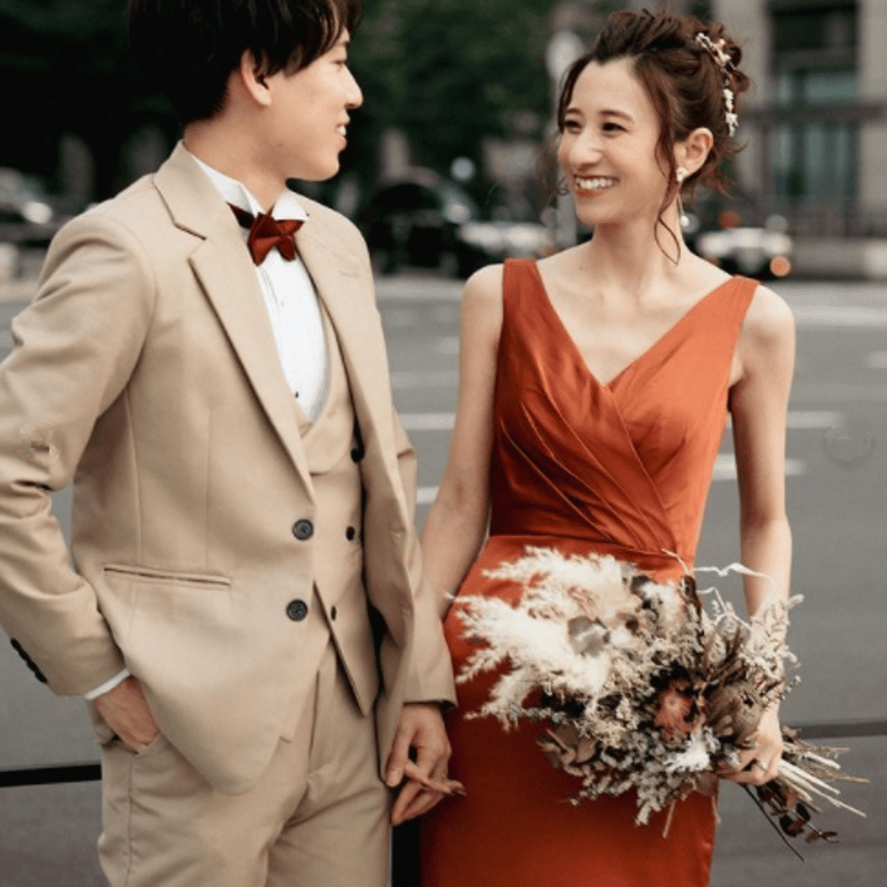 パーティードレス テラコッタ色 Vネック ノースリーブ エレガント  