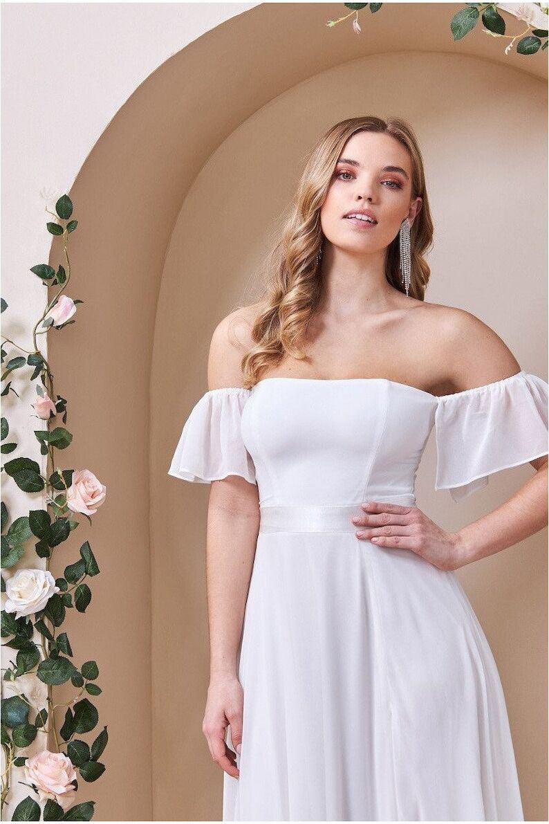 夜会服 肩出し オフホワイト オフショルダー スリット ベルト