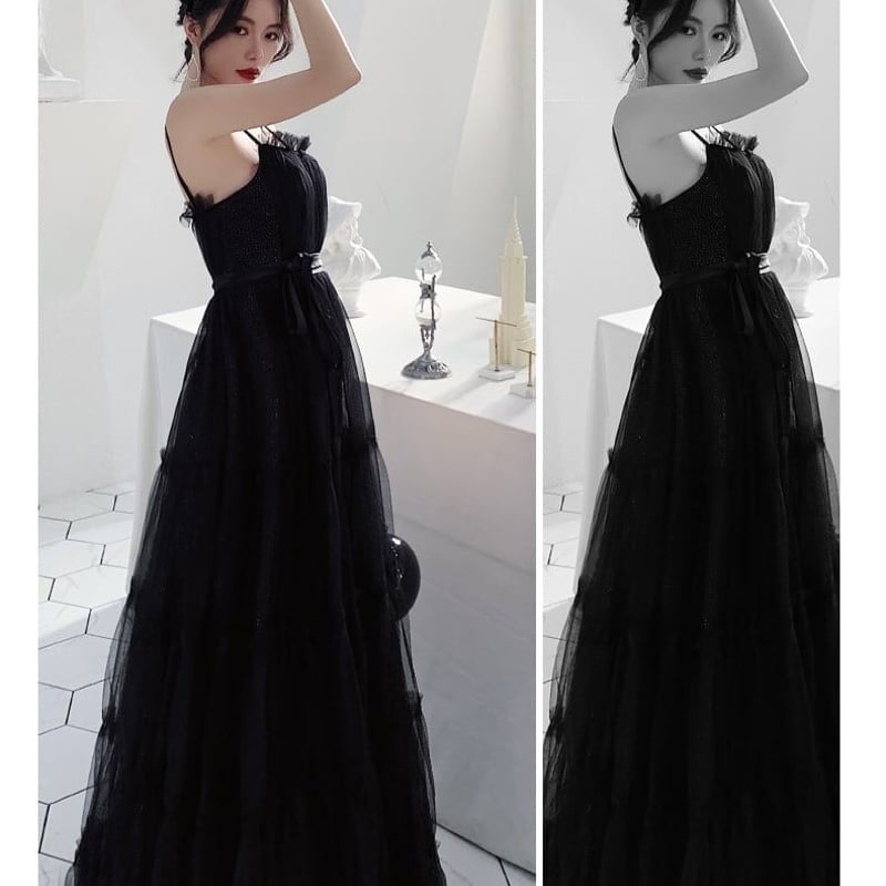 キャミソール バーティードレス 黒 前撮り用　二次会用 オードリー風 カラードレス 黒 キャミソール 前撮り プリンセス
