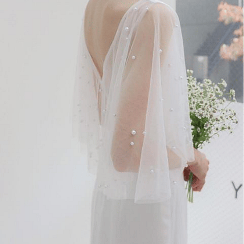 パール スレンダーライン フリル袖 エレガント Vネック 二次会 拳式  