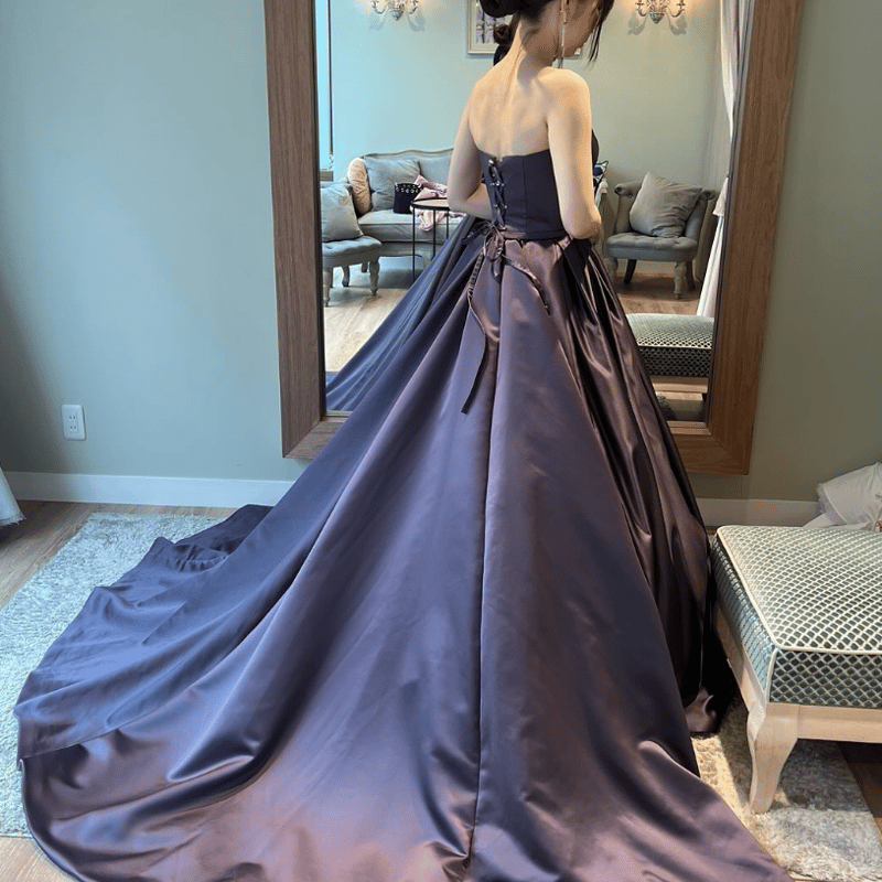 パーティードレス ベアトップ 優雅なシルエット 绮丽な 結婚式 光沢  