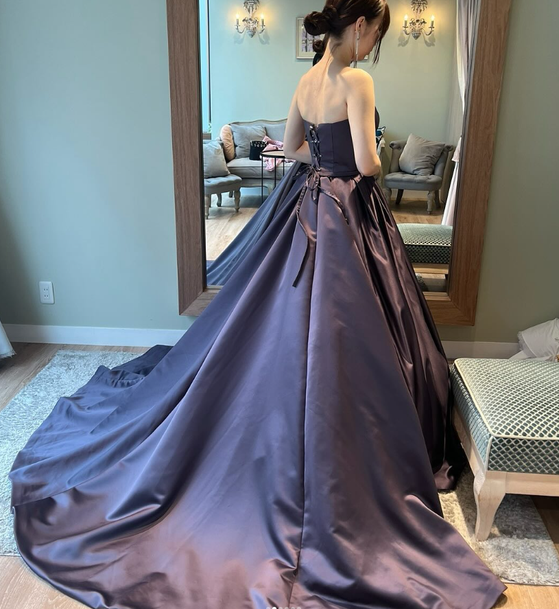 パーティードレス ベアトップ 優雅なシルエット 绮丽な 結婚式 光沢  