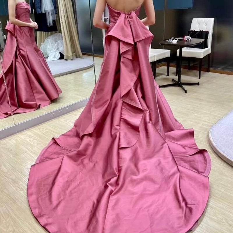 カラードレス ラッフルフリル ベアトップ ビビッドピンク プリンセス  