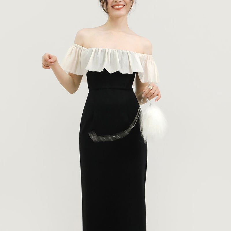 オフショルダー黒マーメイドドレス