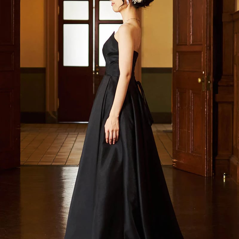 トレーン/ロング 黑 優雅なシルエット パーティードレス 編み上げ ベア  