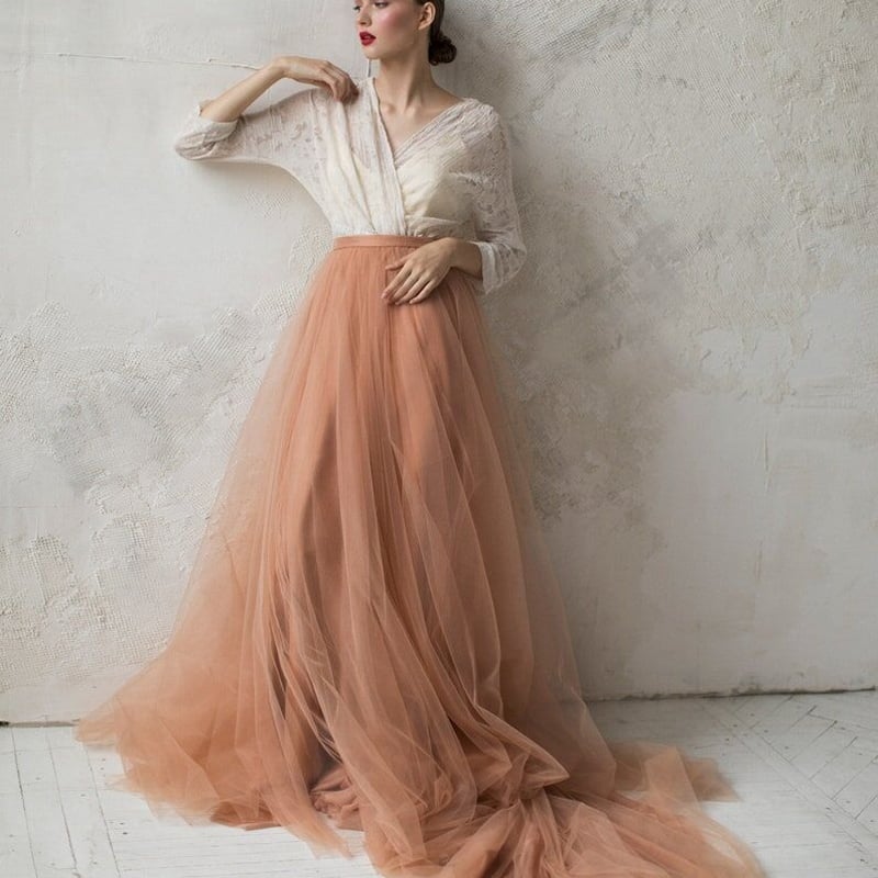 スカート チュールスカート ソフトチュール テラコッタ色 拳式  