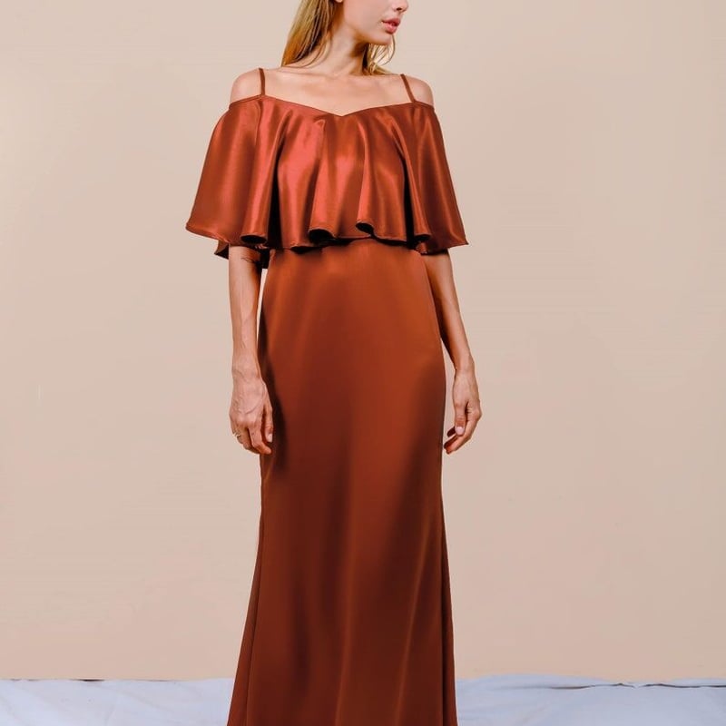 パーティードレス キャミソール テラコッタ色 ファスナー エレガント  