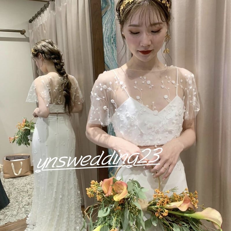 ウエディングドレス 二次会ドレス 3D立体レース刺繍 トップス+スカート  