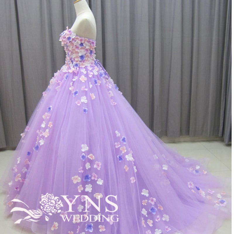 ◆DUNDROP◆プリンセス格子縞の花のドレス◆ 憧れのドレス 花嫁 前撮り ウエディングドレス 花モチーフ