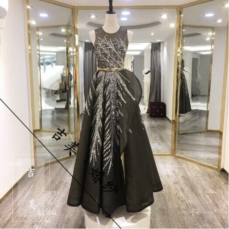 パーティードレス 黒 ロング Aライン エレガント ファスナー 細見え  