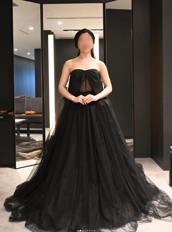 カラードレス ブラック ソフトチュール ファスナー エレガント 花嫁  