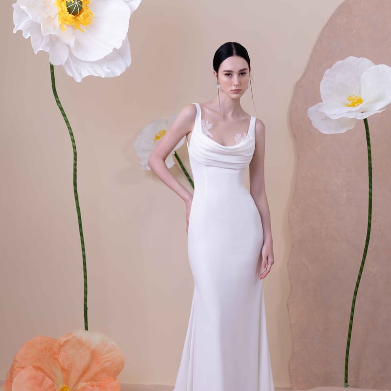 パーティードレス デザイン感 美しいバックレース マーメイド 前撮り  